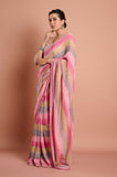 Pink Shaded Stripes Soft Organza Handwork Designer Saree