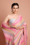 Pink Shaded Stripes Soft Organza Handwork Designer Saree