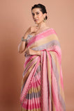 Pink Shaded Stripes Soft Organza Handwork Designer Saree