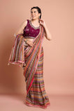 Pink Stripes Organza Saree