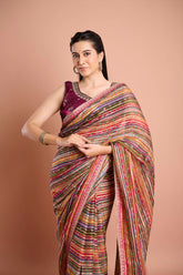 Pink Stripes Organza Saree