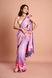 Purple Chinon Floral Sequins Designer Saree