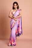 Purple Chinon Floral Sequins Designer Saree