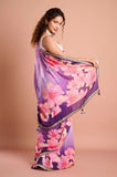 Purple Chinon Floral Sequins Designer Saree