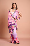 Purple Chinon Floral Sequins Designer Saree