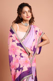 Purple Chinon Floral Sequins Designer Saree
