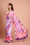 Purple Chinon Floral Sequins Designer Saree