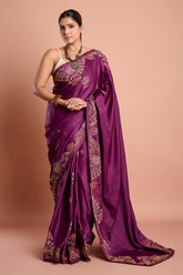 Purple Kantha Work Semi Tussar Saree
