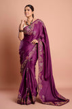 Purple Kantha Work Semi Tussar Saree