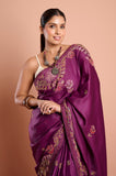 Purple Kantha Work Semi Tussar Saree
