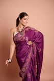 Purple Kantha Work Semi Tussar Saree