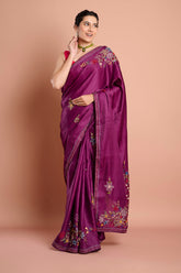 Purple Kantha Work Semi Tussar Saree
