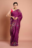 Purple Kantha Work Semi Tussar Saree