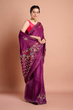 Purple Kantha Work Semi Tussar Saree