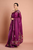 Purple Kantha Work Semi Tussar Saree