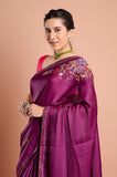 Purple Kantha Work Semi Tussar Saree
