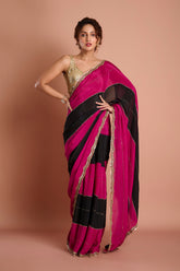 Rani Black Chinon Handwork Designer Saree