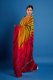 Red Green Shaded Stripes Crepe Handwork Designer Saree