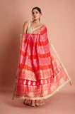 Red Pink Bandhani Georgette Handwork  Saree