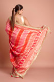 Red Pink Bandhani Georgette Handwork  Saree