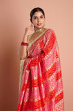 Red Pink Bandhani Georgette Handwork  Saree