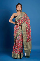 Red Pure Chanderi Digital Print Saree