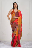 Red Yellow Crepe Handwork Designer Saree