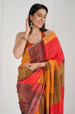 Red Yellow Crepe Handwork Designer Saree