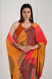 Red Yellow Crepe Handwork Designer Saree