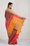 Red Yellow Crepe Handwork Designer Saree