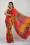 Red Yellow Crepe Handwork Designer Saree