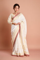 White and Red Dola Khaddi Saree