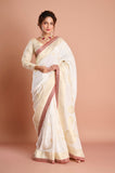 White and Red Dola Khaddi Saree