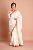 White and Red Dola Khaddi Saree
