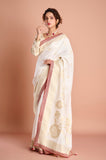 White and Red Dola Khaddi Saree