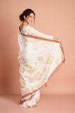 White and Red Dola Khaddi Saree
