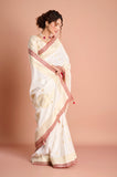White and Red Dola Khaddi Saree