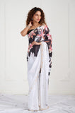 White Black Modal Satin Handwork Designer Saree