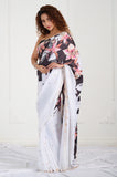 White Black Modal Satin Handwork Designer Saree