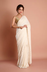 White Chikankari Georgette Handwork Designer Saree