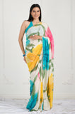 White Floral Printed Crepe Handwork Designer Saree