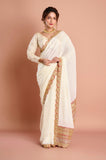 White Georgette Weaving Saree