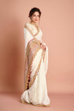 White Georgette Weaving Saree