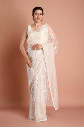 White Net Designer Saree