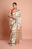 White Russian Silk Hand Kantha Work Saree