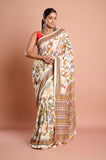 White Russian Silk Hand Kantha Work Saree