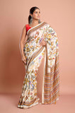 White Russian Silk Hand Kantha Work Saree