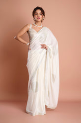 White Satin Designer Saree