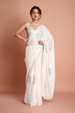 White Satin Designer Saree