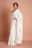 White Satin Designer Saree